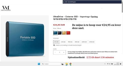 SSD 1 Tb supertraag, Computers en Software, Harde schijven, Nieuw, Laptop, Extern, USB, Ophalen of Verzenden