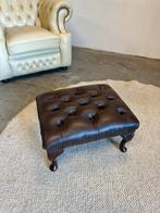 Bruine chesterfield voetenbank poef hoeker voetenbankje, 2871SK, Klassieke, Leer, Ophalen of Verzenden