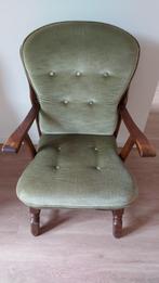 Eiken armstoel, stoel, fauteuil met groene kussens., Ophalen, Gebruikt, Hout, Klassiek