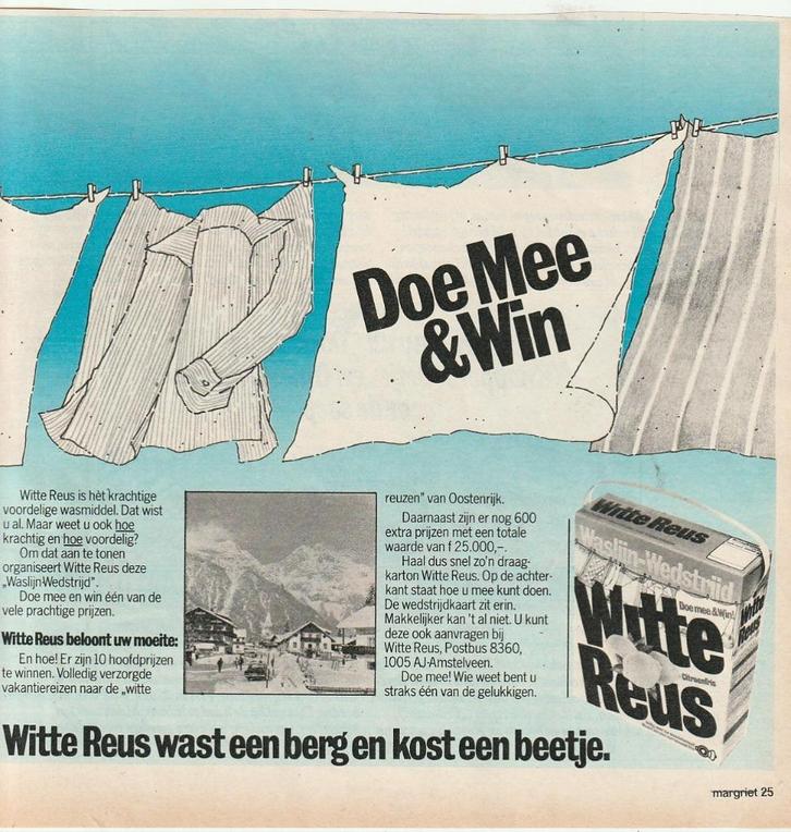 Retro reclame 1978 Witte Reus wasmiddel draagkoffer actie, Verzamelen, Retro, Overige typen, Verzenden
