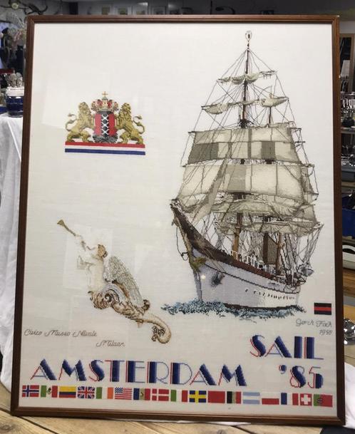 Ingelijst borduurwerk Sail Amsterdam 1985, Hobby en Vrije tijd, Borduren en Borduurmachines, Ophalen