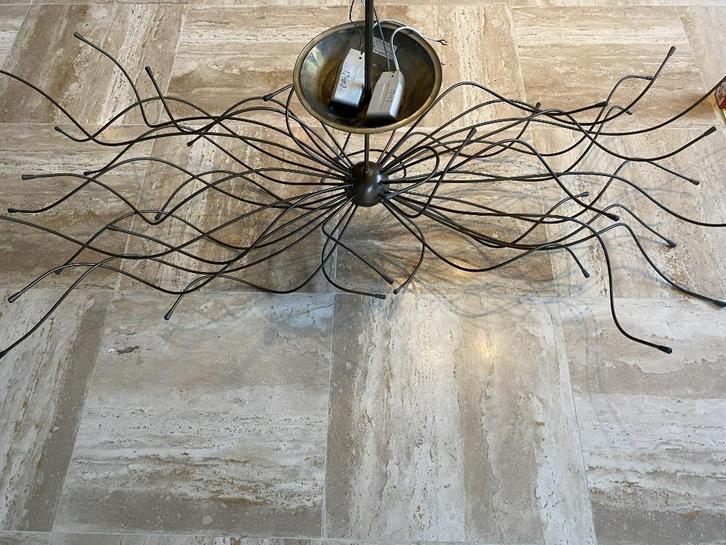 Bronskleurige hanglamp Lampadaire Holland – 40 lichtpunten, Huis en Inrichting, Lampen | Plafondlampen, Gebruikt, Metaal, Ophalen