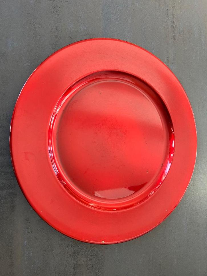 Onderbord onderzetbord decoratie bord Ø 33 cm rood kunststof, Diversen, Kerst, Gebruikt, Ophalen