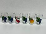 6 retro vintage drinkglazen met fruit, Gemachtigd in de EU, Gemachtigd in de EU, Ophalen of Verzenden, Zo goed als nieuw