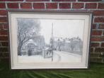 Litho (steengravure) met een winters stadsgezicht., Antiek en Kunst, Ophalen of Verzenden