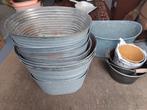 zinken bakken rieten manden terracotta bloempotten, Tuin en Terras, Overige materialen, Gebruikt, Verzenden, Rond