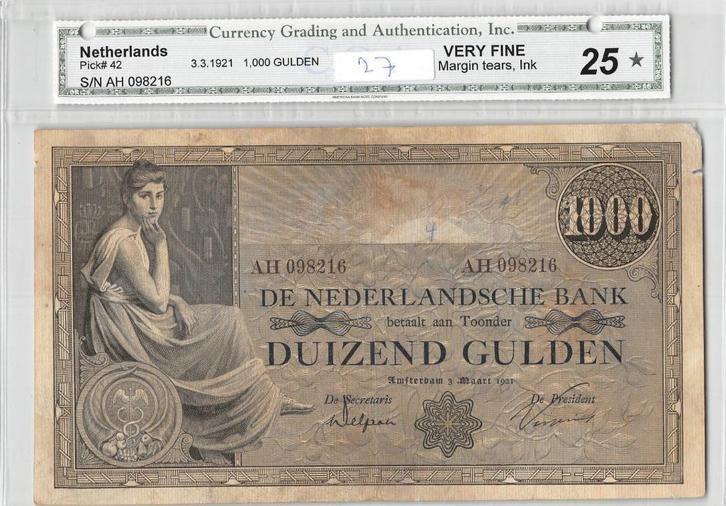 Netherlands 1000 Gulden 1921 VF Grietje Seel, Postzegels en Munten, Bankbiljetten | Nederland, Los biljet, 1000 gulden, Ophalen of Verzenden