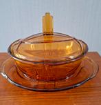 Jaren 20 30 art deco botervloot amberkleurig persglas, Ophalen of Verzenden