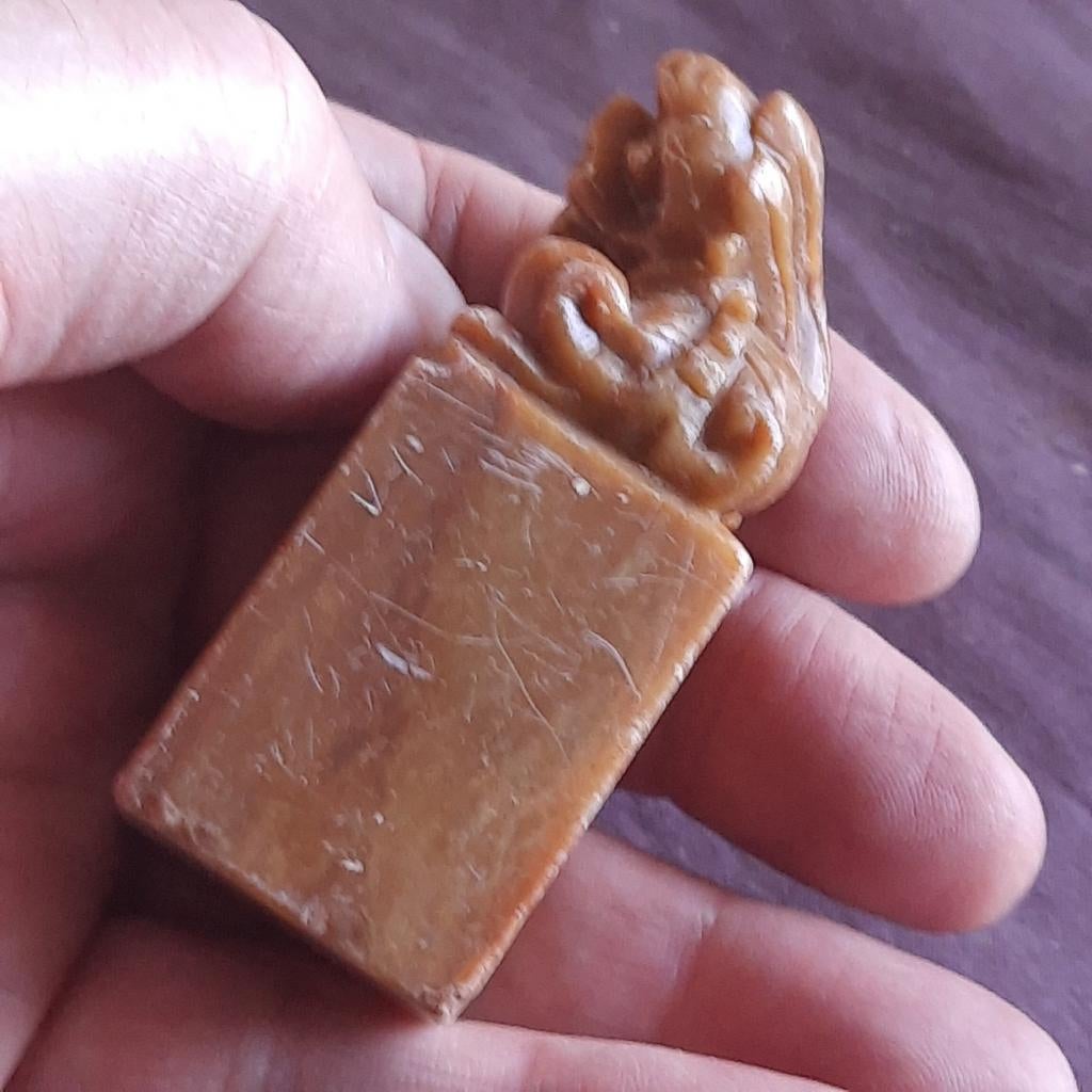 China: Chinees Speksteen Stempel met Foo Dog, Verzenden