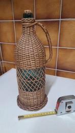 OUDE, VINTAGE, GROENE FLES RIET MET HANDVAT EN KURK., Ophalen of Verzenden