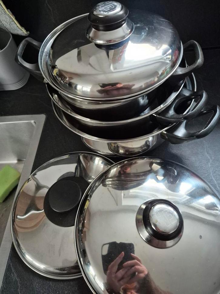 3 Pannen met Dikke Bodem - Geschikt voor Gas, Huis en Inrichting, Keuken | Keukenbenodigdheden, Gebruikt, Ophalen