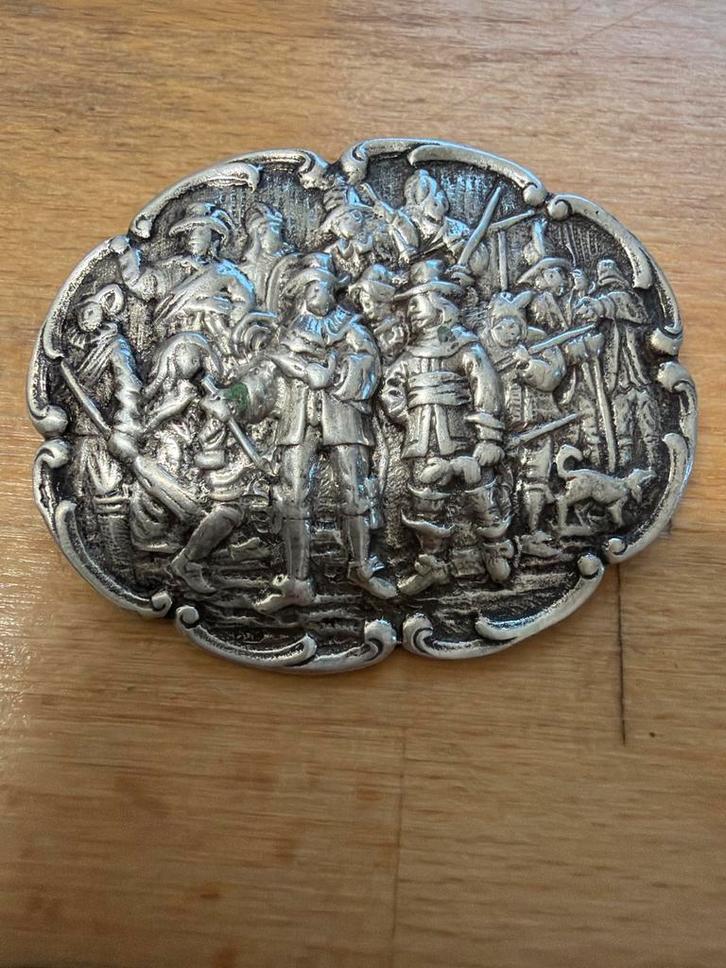 Antieke Zilveren Ovale Hollandse Broche Rembrandt ca.1910, Antiek en Kunst, Antiek | Overige Antiek, Ophalen of Verzenden