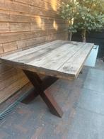 Steiger houten tafel met stalen poten, Ophalen, Gebruikt, Rechthoekig, Hout