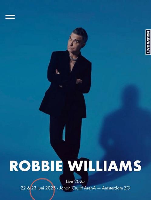 Topplaatsen Robbie Williams 23 juni + P1 Arena parkeerticket, Tickets en Kaartjes, Concerten | Pop, Twee personen, Juni