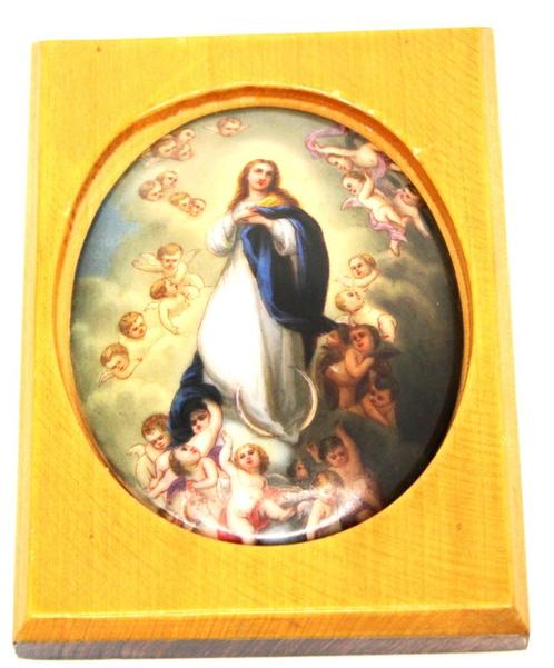 Prachtige Antiek Ovale Murillo Porselein Plaque Maagd Maria, Antiek en Kunst, Antiek | Religie, Verzenden