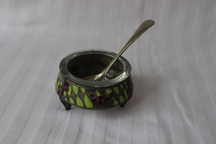 Vintage Russisch emaille kaviaar schaaltje en lepeltje, Antiek en Kunst, Antiek | Glas en Kristal, Ophalen of Verzenden