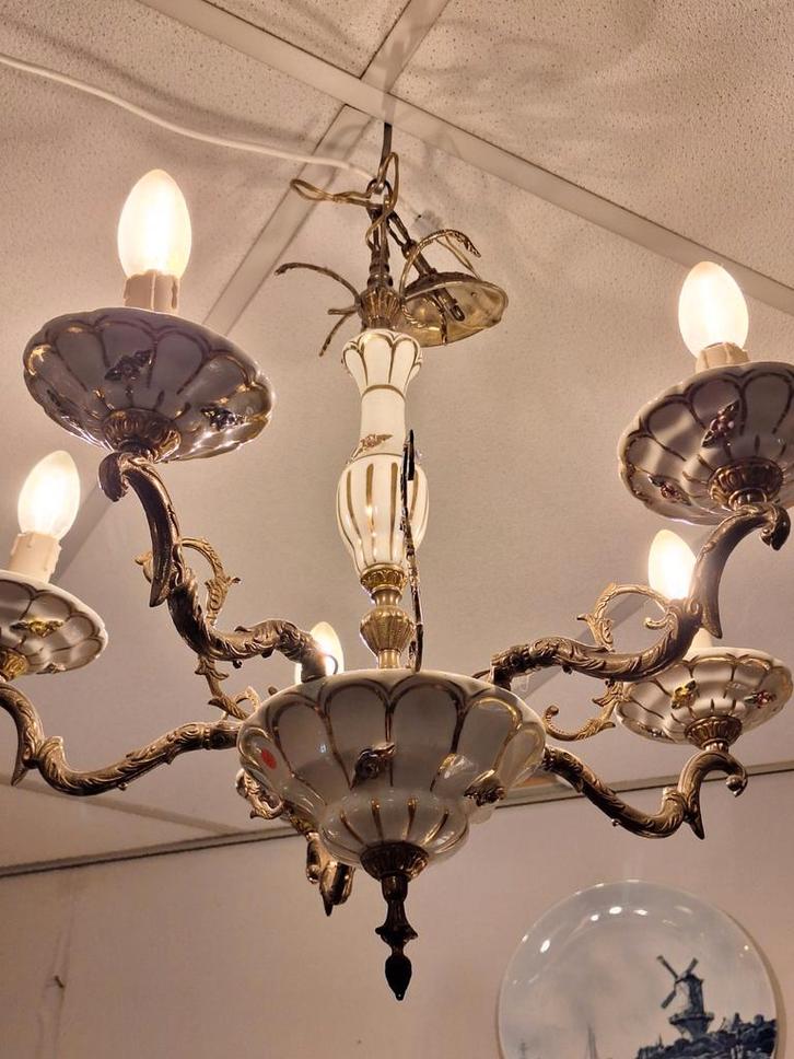 Porseleinen kroonluchter, Huis en Inrichting, Lampen | Kroonluchters, Gebruikt, Metaal, Overige materialen, Ophalen