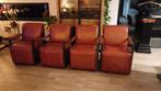 Leren eetkamer fauteuils 4x met wielen, Ophalen, Bruin, Leer, Zo goed als nieuw