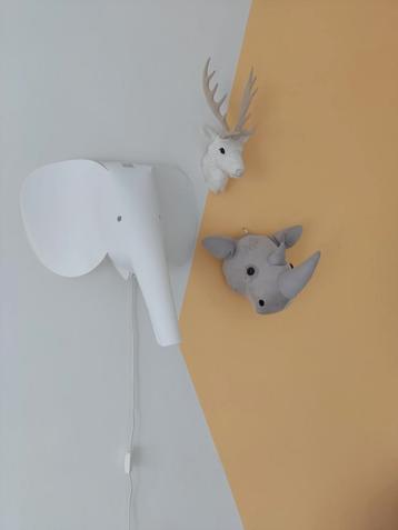 Wanddecoratie Set Kindkamer - Dierenkoppen & Lamp beschikbaar voor biedingen