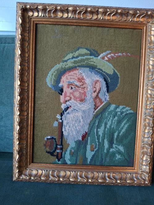 Vintage geborduurd tafereel van een Beierse Jager, Antiek en Kunst, Kunst | Schilderijen | Klassiek, Ophalen of Verzenden