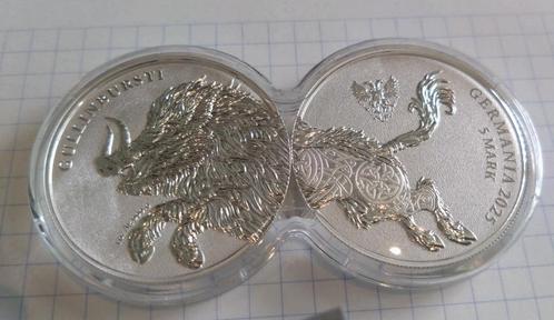 Zilver 2 x 1 oz munt - Germania Beasts - Gullinbursti 2025, Postzegels en Munten, Edelmetalen en Baren, Zilver, Ophalen