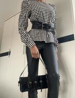 Blouse met ruitjesmotief in zwart-wit (coquette style), H&M, Zwart, Ophalen of Verzenden, Zo goed als nieuw