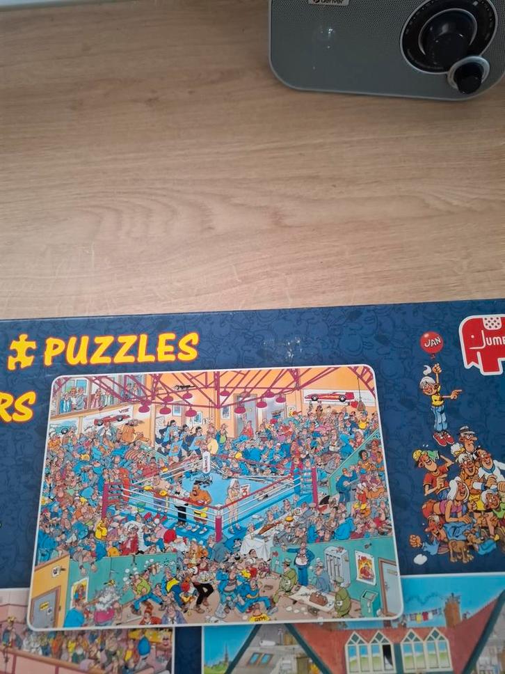 Jumbo Jan van Haasteren Puzzel 3 x 1000 st.+pooster, Hobby en Vrije tijd, Denksport en Puzzels, Zo goed als nieuw, 500 t/m 1500 stukjes