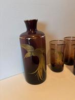 Hollywood Regency gouden paradijsvogel set karaf glazen, Antiek en Kunst, Antiek | Glas en Kristal, Ophalen of Verzenden