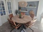 Zes leren stoelen met stalen frame, Ophalen, Gebruikt, Bruin, Leer