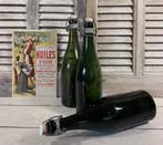 Drie antieke groene wijnflessen met ziel en beugeldoppen, Antiek en Kunst, Antiek | Glas en Kristal, Ophalen of Verzenden