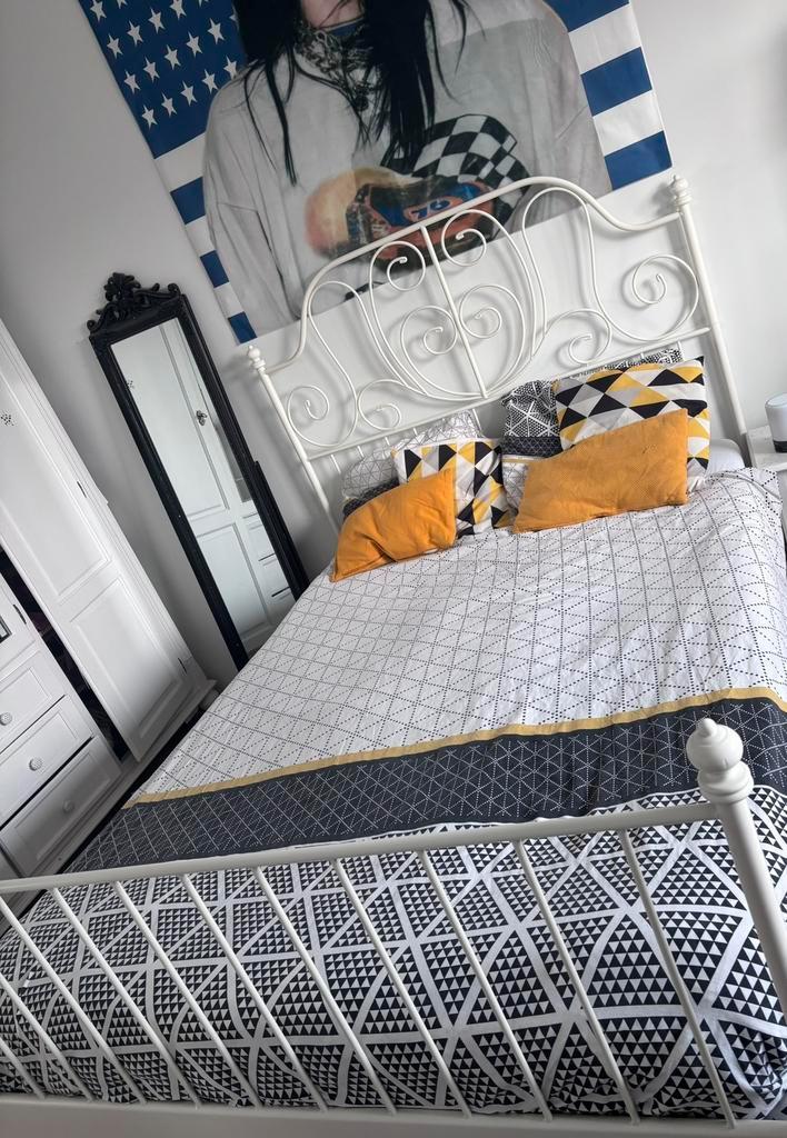 Ikea Leirvik metalen bed met lattenbodem 140 x 200, Huis en Inrichting, Slaapkamer | Bedden, Zo goed als nieuw, Tweepersoons, 140 cm