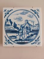 Delfts blauw tegeltje - bijbels tafereel Genesis 22:6, Antiek en Kunst, Ophalen of Verzenden