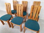 Set van 6 Deense grenen eetkamerstoelen, jaren 70, Ophalen, Gebruikt, -, Blauw
