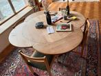 Vintage ronde eettafel met uitschuifbare bladen en 6 stoelen, Antiek en Kunst, Antiek | Meubels | Tafels, Ophalen of Verzenden