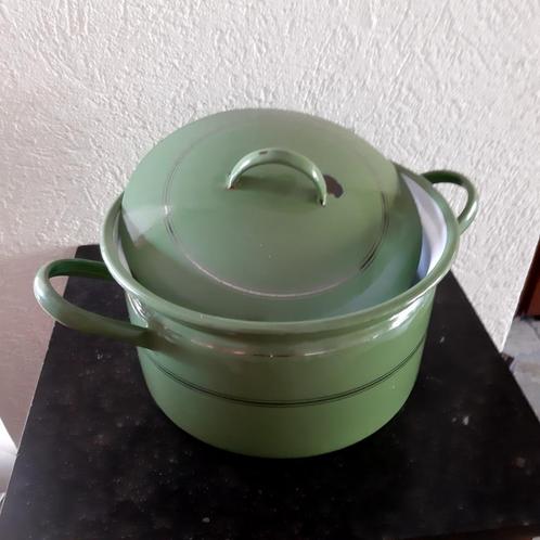 groene emaille pan groot en vergiet, Huis en Inrichting, Keuken | Keukenbenodigdheden, Zo goed als nieuw, Ophalen