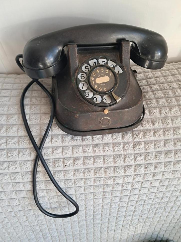 Vintage Zwarte Telefoon met Draaischijf, Antiek en Kunst, Antiek | Overige Antiek, Ophalen of Verzenden