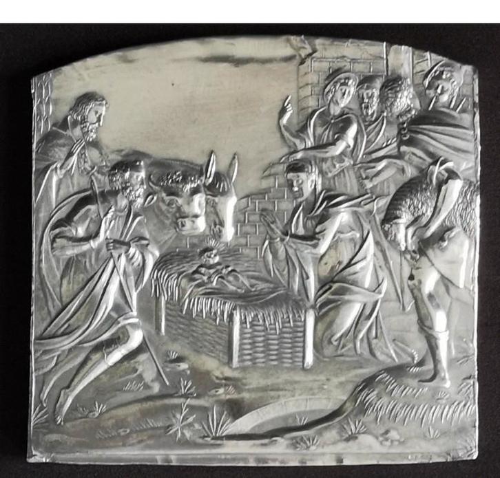 .925 zilveren reliëf: geboorte van christus, Antiek en Kunst, Antiek | Goud en Zilver, Zilver, Ophalen