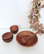 Leuk houten pindasetje met 6 bakjes en 1 lepel, Antiek en Kunst, Ophalen of Verzenden