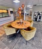 Ronde houten eettafel met 4 eetfauteuils, Ophalen, Rond, Nieuw, Industrieëel