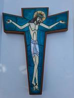 Wandborden Jezus aan het kruis emaille op hout, Ophalen of Verzenden