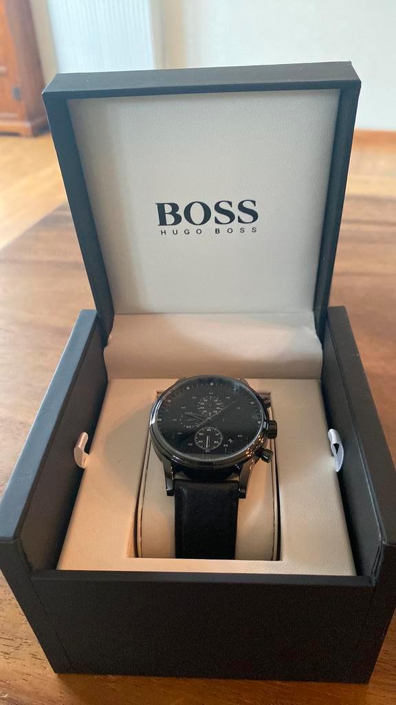 Hugo Boss heren horloge black, Sieraden, Tassen en Uiterlijk, Horloges | Heren, Nieuw, Polshorloge, Overige merken, Staal, Leer
