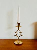 Vintage messing kandelaar dennenboom, Gebruikt, Brons of Koper, Ophalen of Verzenden, Nvt