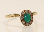 Gouden ring met groene steen en briljanten, Goud, Met edelsteen, Ophalen of Verzenden, Ring