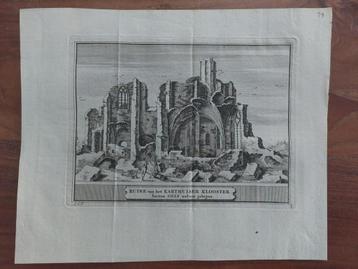 29 Ruine Karthuiser Klooster Delft - Orig. Gravure uit 1736 beschikbaar voor biedingen