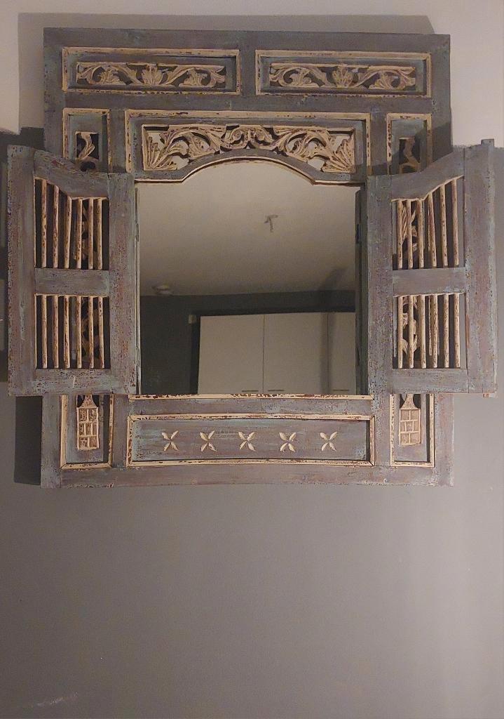 Teake spiegel, Antiek en Kunst, Antiek | Spiegels, 100 tot 150 cm, 100 tot 150 cm, Rechthoekig, Ophalen