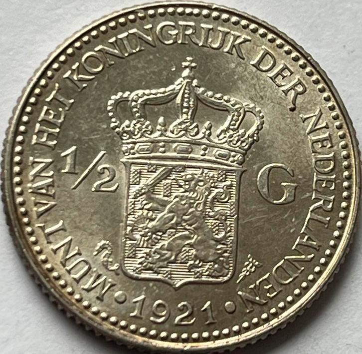 Zilveren halve gulden 1921 topkwaliteit!, Postzegels en Munten, Munten | Nederland, ½ gulden, Koningin Wilhelmina, Ophalen of Verzenden