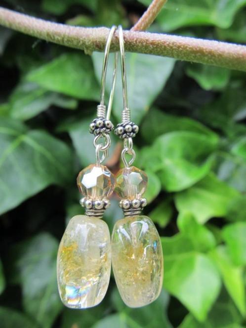 Oorbellen Citrus Lady citrien nugget-glas facet ziver, Sieraden, Tassen en Uiterlijk, Edelstenen, Nieuw, Ophalen