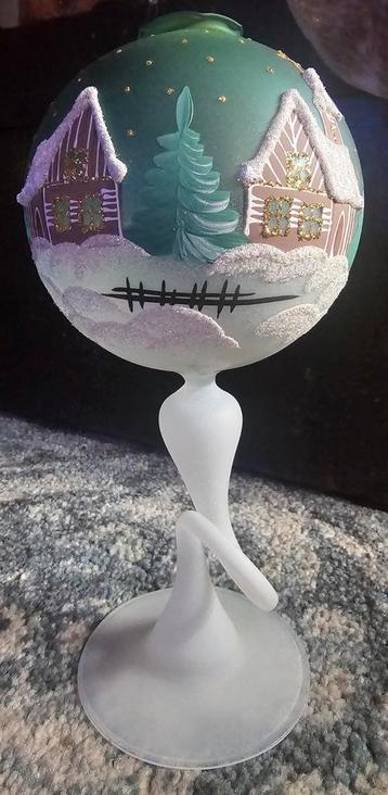 Vintage glazen kerst kandelaar handgemaakt beschikbaar voor biedingen