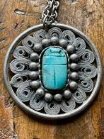 Hanger bezet met turquoise scarabee met filigrain, Ophalen of Verzenden, Zilver