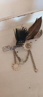 Steampunk Broche met tandwielen veren en grote speld zilver, Overige materialen, Nieuw, Ophalen of Verzenden, Zilver